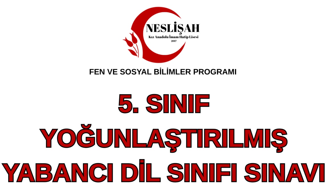 5. Sınıf Yoğunlaştırılmış Yabancı Dil Sınıfı Sınavı 